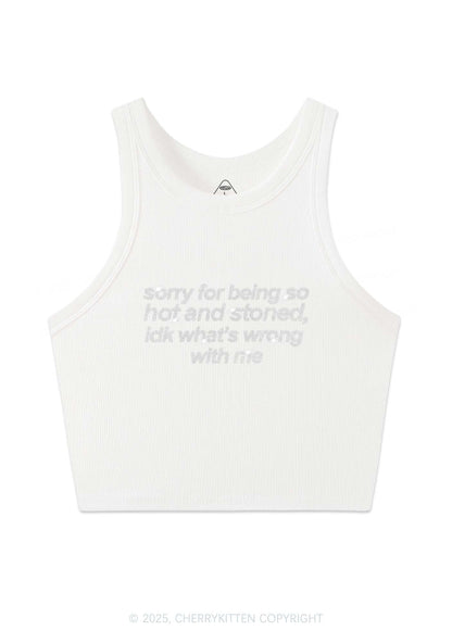 Rhinestone Sorry For Being Hot And Stoned Y2K Crop Tank Top Cherrykitten