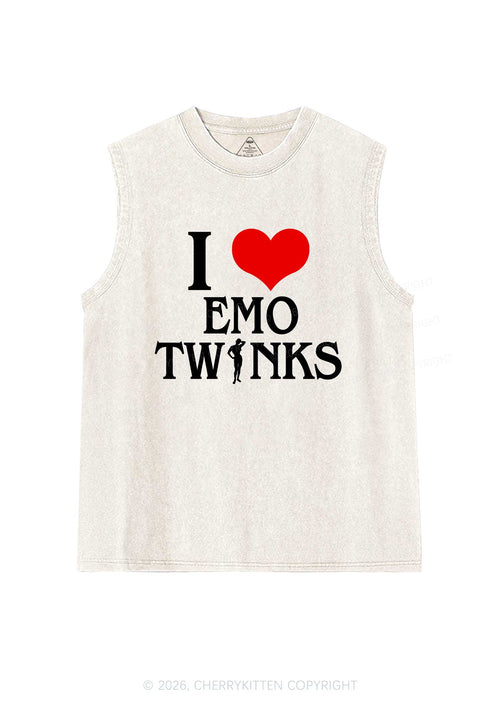 I Love Emo Twinks Pride Y2K Washed Muscle Tank Cherrykitten