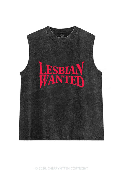 Lesbian Wanted Pride Y2K Washed Muscle Tank Cherrykitten
