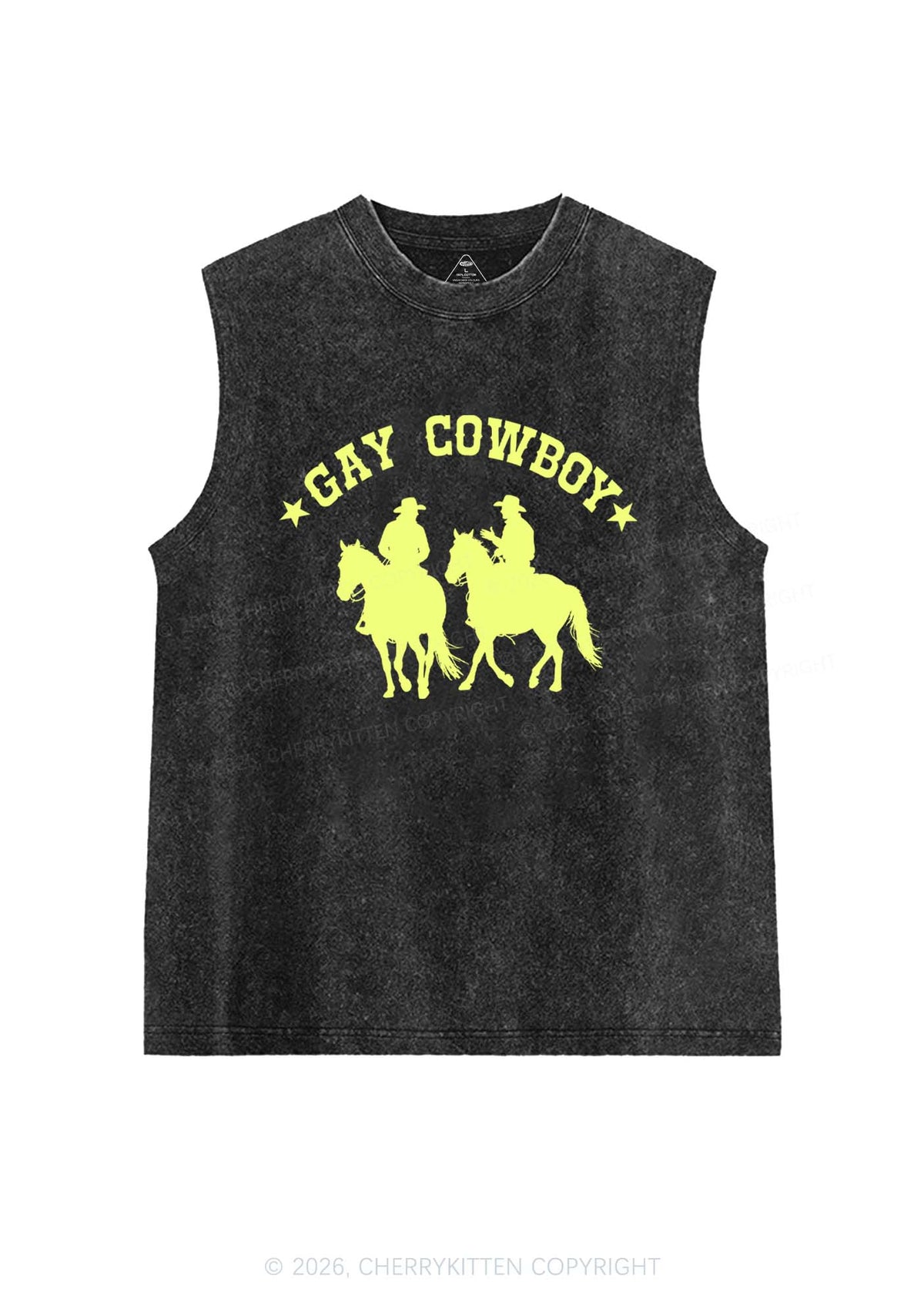Gay Cowboy Pride Y2K Washed Muscle Tank Cherrykitten