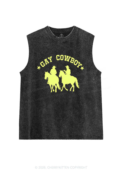 Gay Cowboy Pride Y2K Washed Muscle Tank Cherrykitten