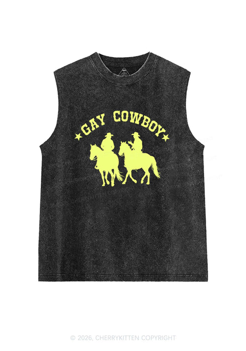 Gay Cowboy Pride Y2K Washed Muscle Tank Cherrykitten