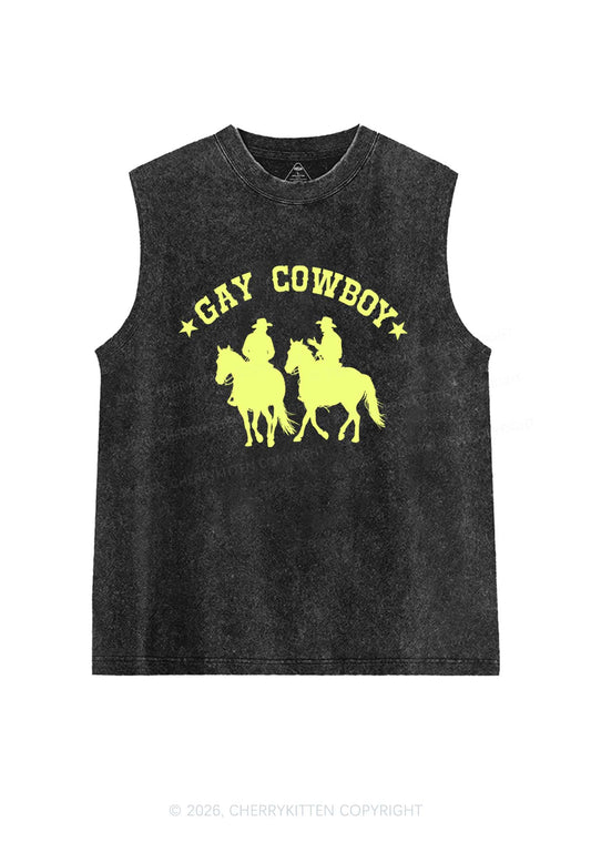 Gay Cowboy Pride Y2K Washed Muscle Tank Cherrykitten