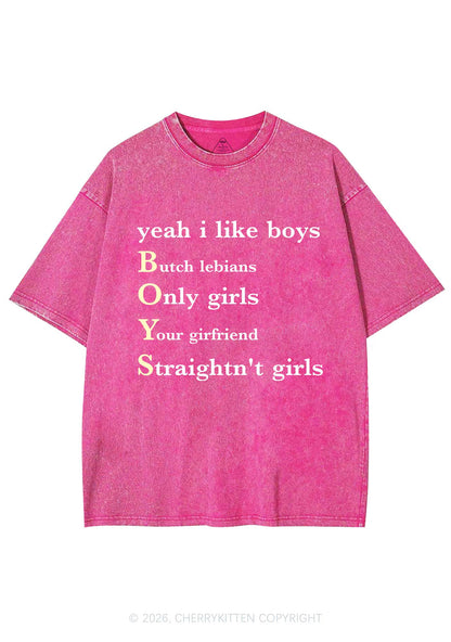 Yeah I Like Boys Pride Y2K Shirts Washed Tee Cherrykitten