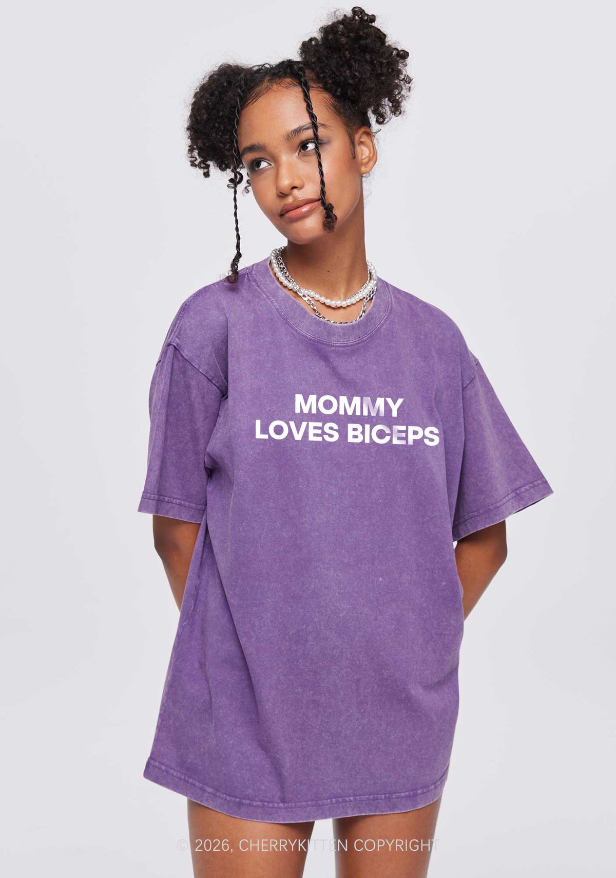 Mommy Loves Biceps Y2K Shirts Washed Tee Cherrykitten