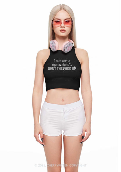 Rhinestone I Support A Mans Right Y2K Crop Tank Top Cherrykitten