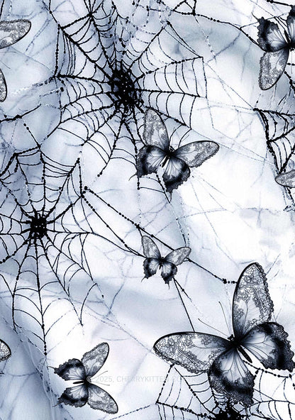 Web And Butterflies Y2K Mesh Crop Top Cherrykitten