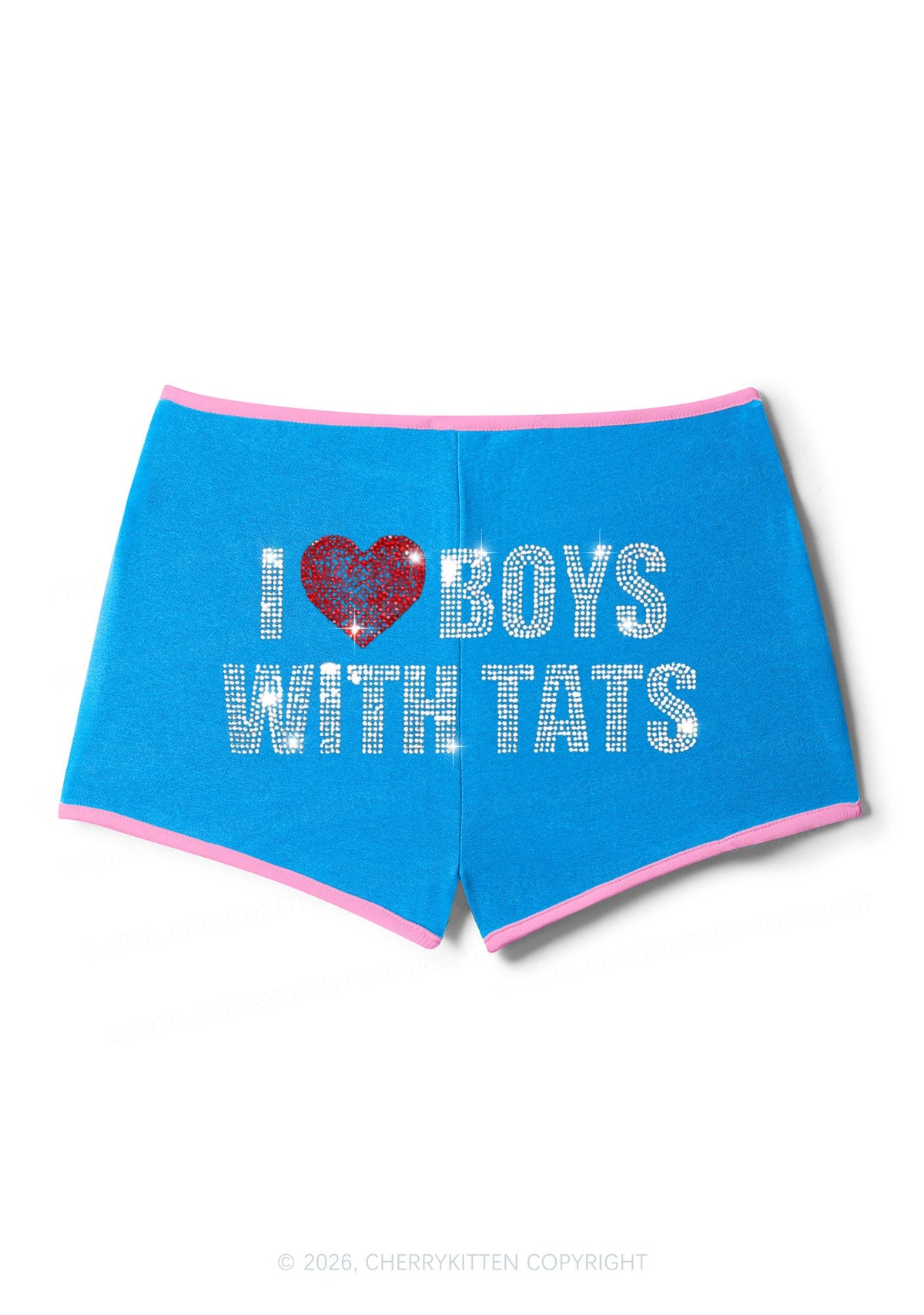 Rhinestone I Love Boys With Tats Y2K Booty Shorts Cherrykitten