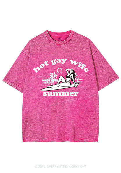 Hot Gay Wife Summer Pride Y2K Shirts Washed Tee Cherrykitten