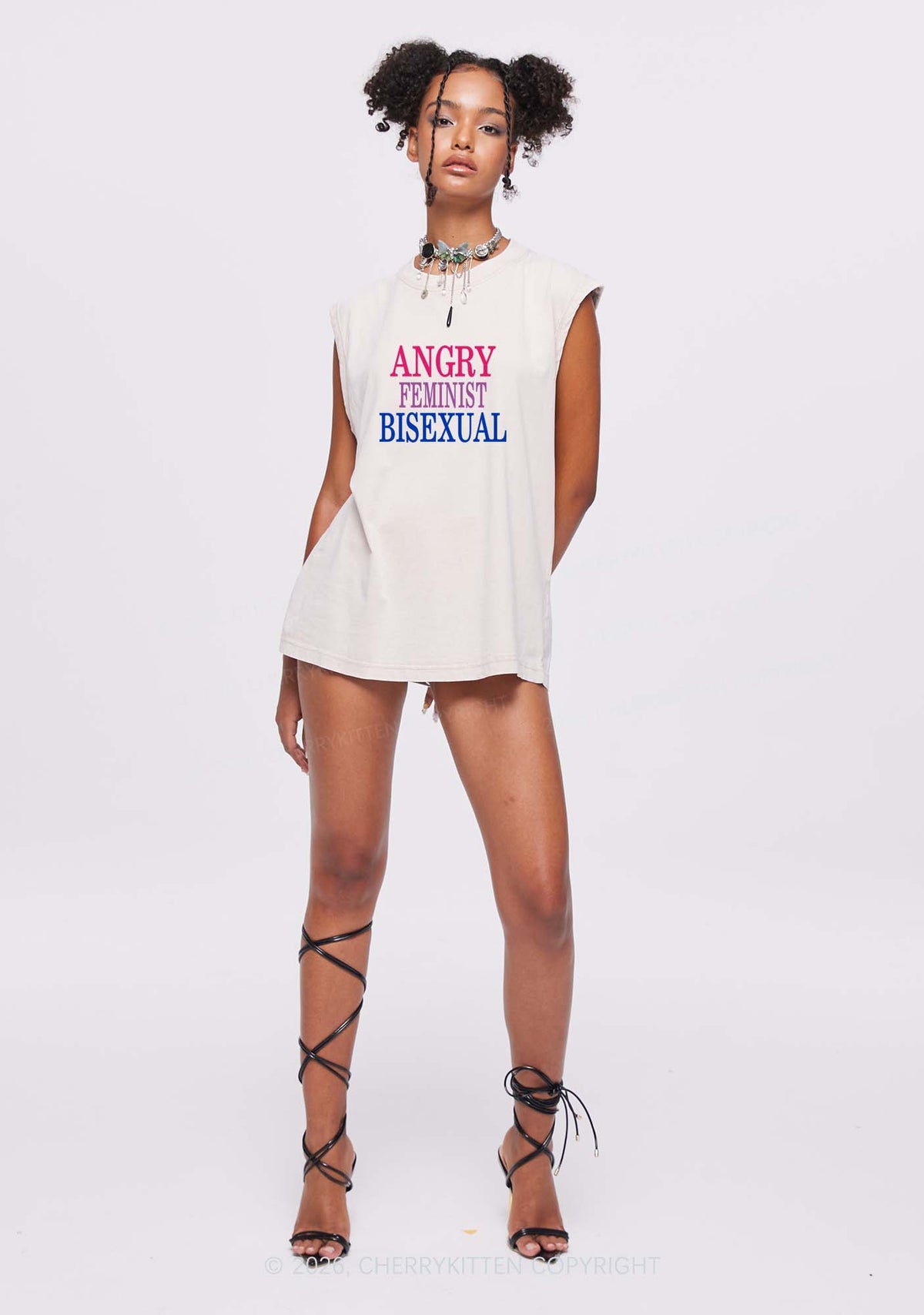 Angry Feminist Bisexual Pride Y2K Washed Muscle Tank Cherrykitten