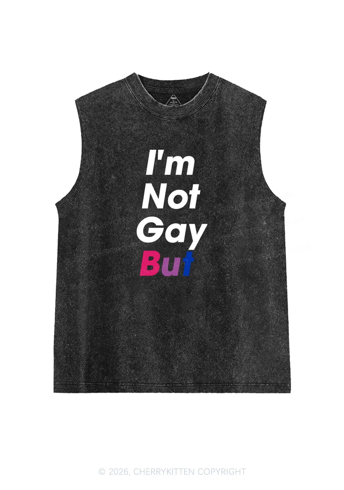 Im Not Gay But Pride Y2K Washed Muscle Tank Cherrykitten