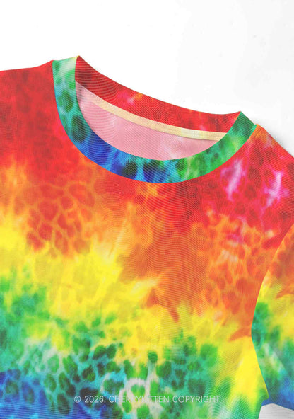 Rainbow Leopard Tie Dye Pride Y2K Mesh Crop Top Cherrykitten