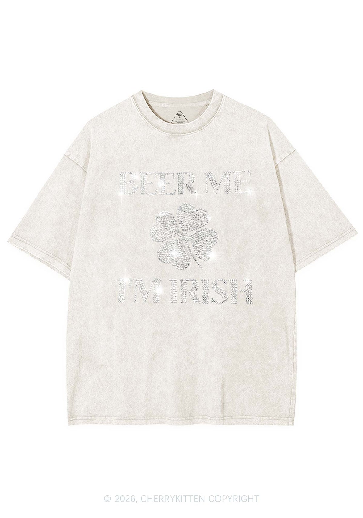 Rhinestone Beer Me Im Irish St Patricks Y2K Shirts Washed Tee Cherrykitten