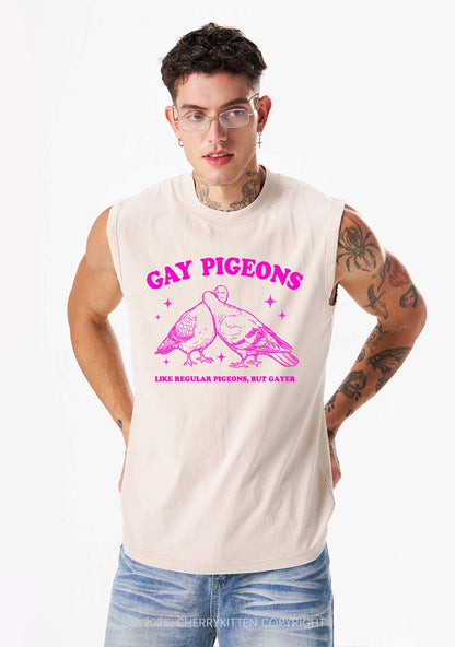 Gay Pigeons Kissing Pride Y2K Washed Muscle Tank Cherrykitten