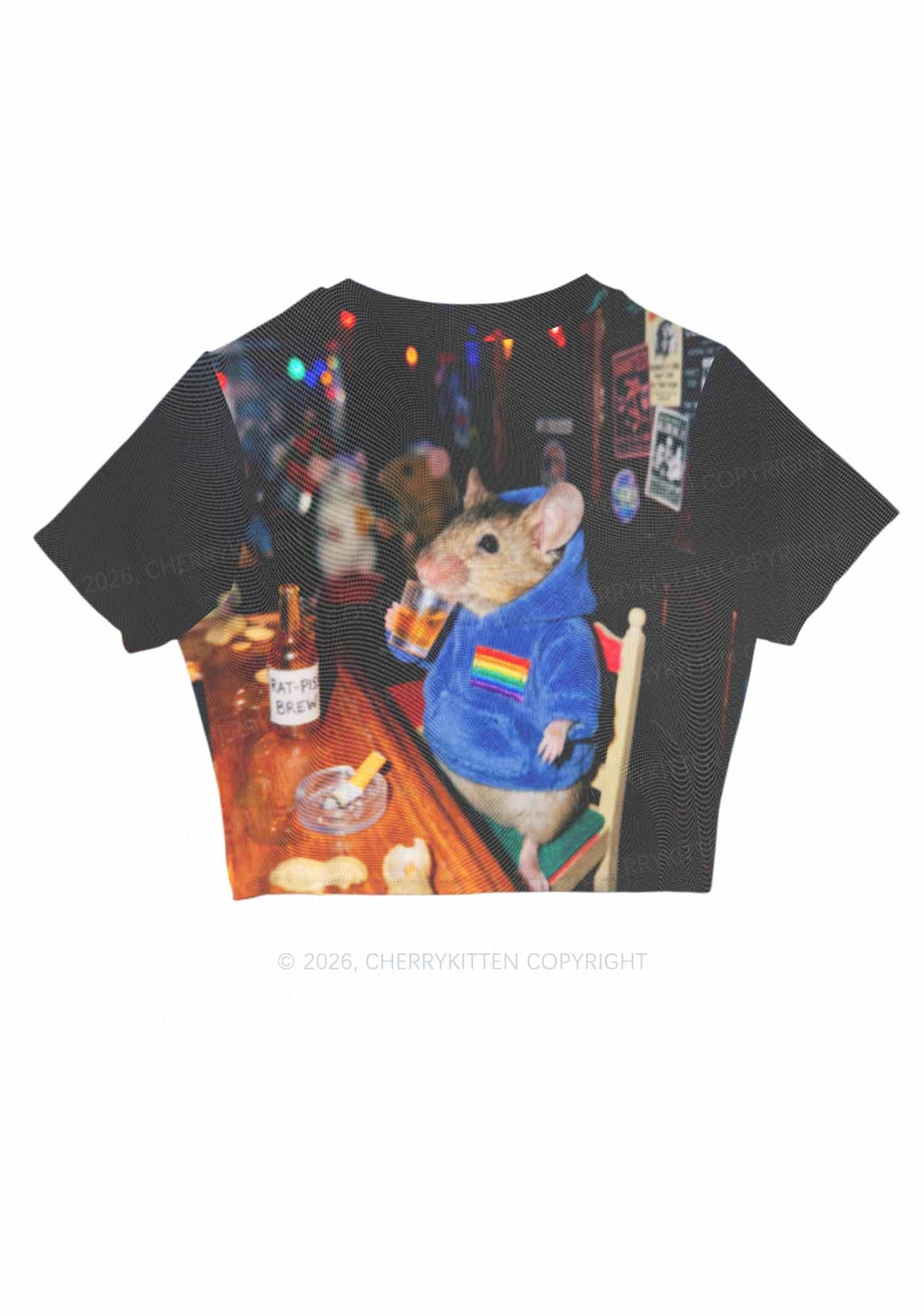 Blue Hoodie Rat Drinking Pride Y2K Mesh Crop Top Cherrykitten