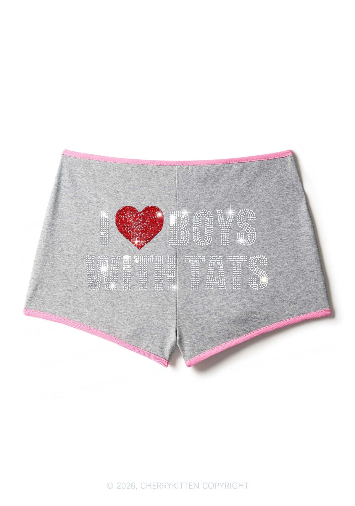 Rhinestone I Love Boys With Tats Y2K Booty Shorts Cherrykitten