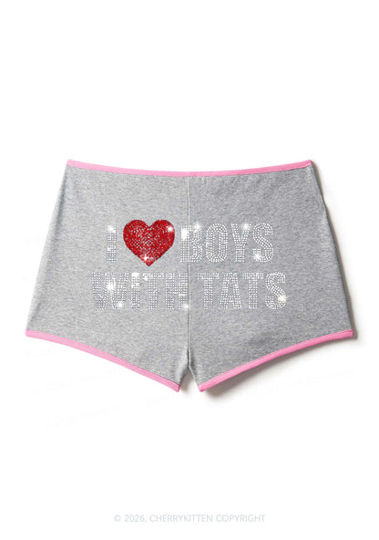 Rhinestone I Love Boys With Tats Y2K Booty Shorts Cherrykitten