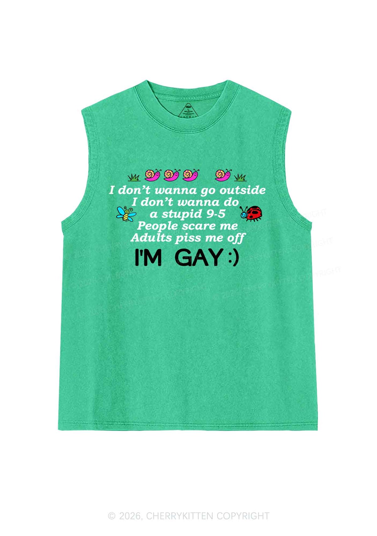 People Scare Me Im Gay Pride Y2K Washed Muscle Tank Cherrykitten
