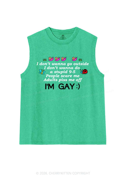 People Scare Me Im Gay Pride Y2K Washed Muscle Tank Cherrykitten