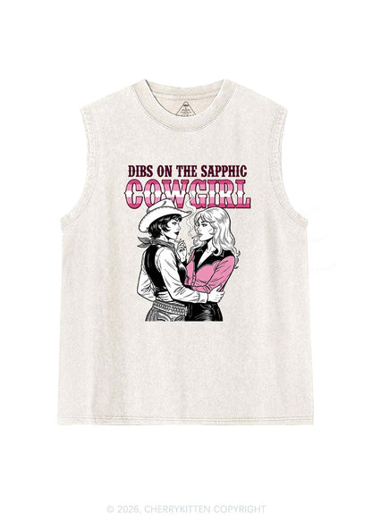 Dibs On The Sapphic Cowgirl Pride Y2K Washed Muscle Tank Cherrykitten