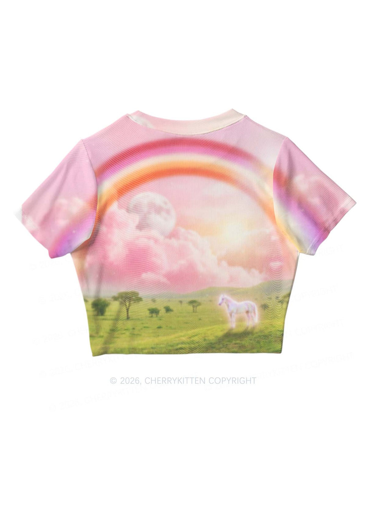 Lesbian Rainbow Pony Pride Y2K Mesh Crop Top Cherrykitten