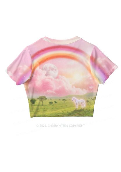 Lesbian Rainbow Pony Pride Y2K Mesh Crop Top Cherrykitten