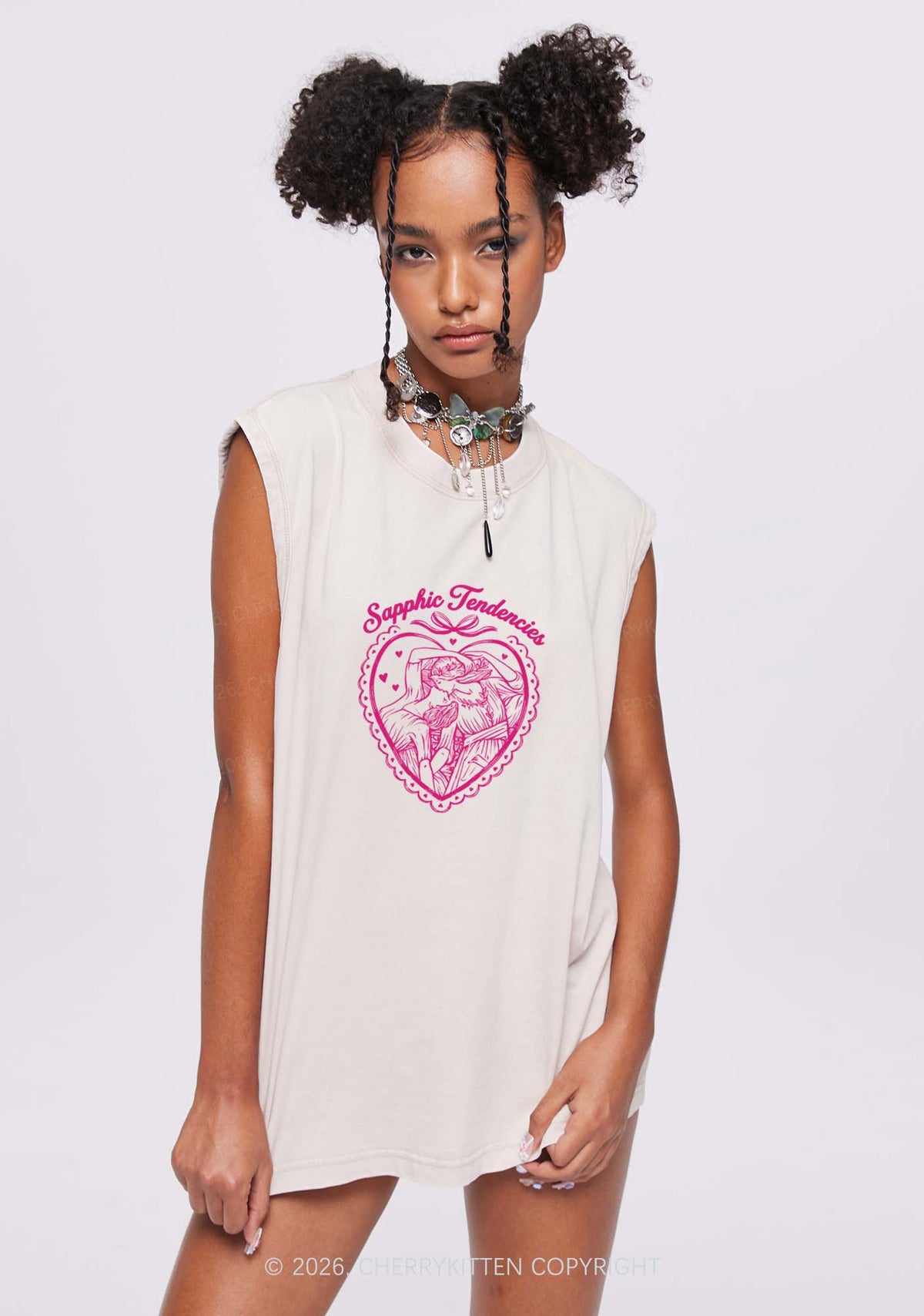 Sapphic Tendencies Art Pride Y2K Washed Muscle Tank Cherrykitten