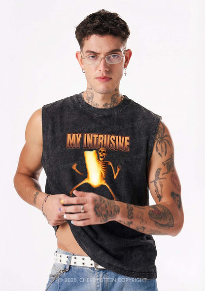 My Intrusive Thoughts Are Gay Pride Y2K Washed Muscle Tank Cherrykitten