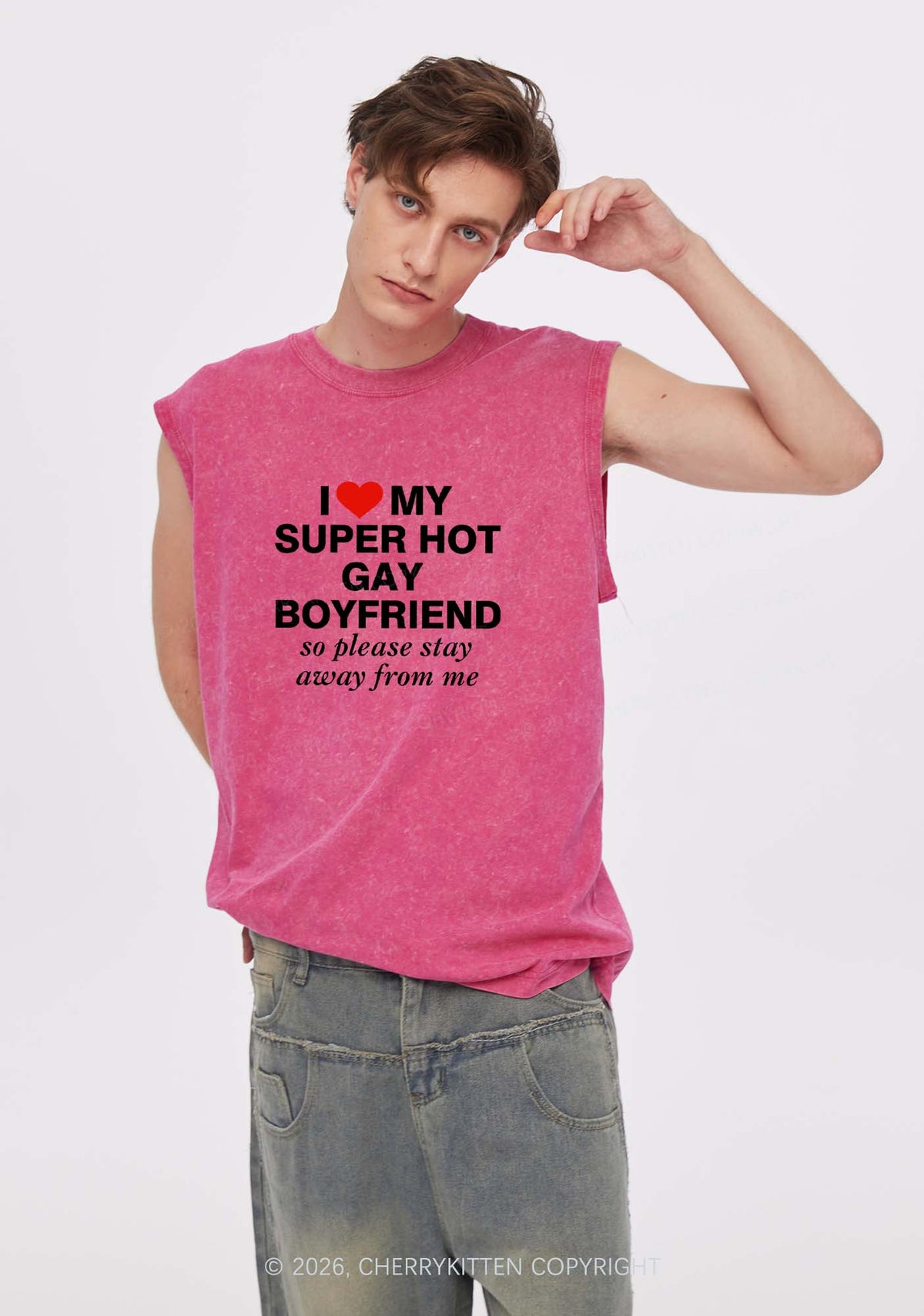 I Love My Super Hot Gay BF Pride Y2K Washed Muscle Tank Cherrykitten