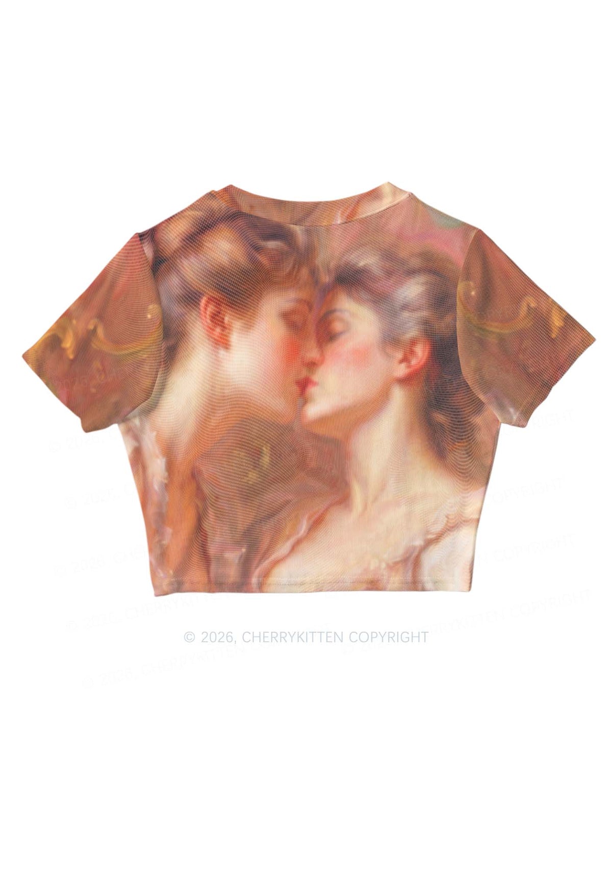 Pastel Dreamy Kissing Couple Pride Y2K Mesh Crop Top Cherrykitten