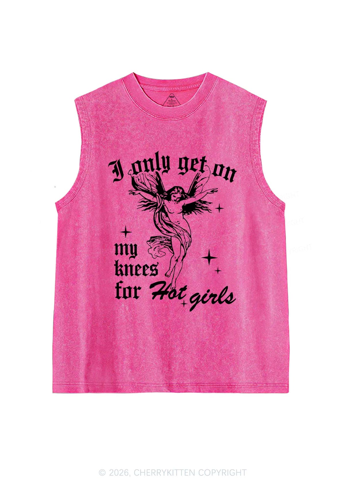 On My Knees For Hot Girls Pride Y2K Washed Muscle Tank Cherrykitten