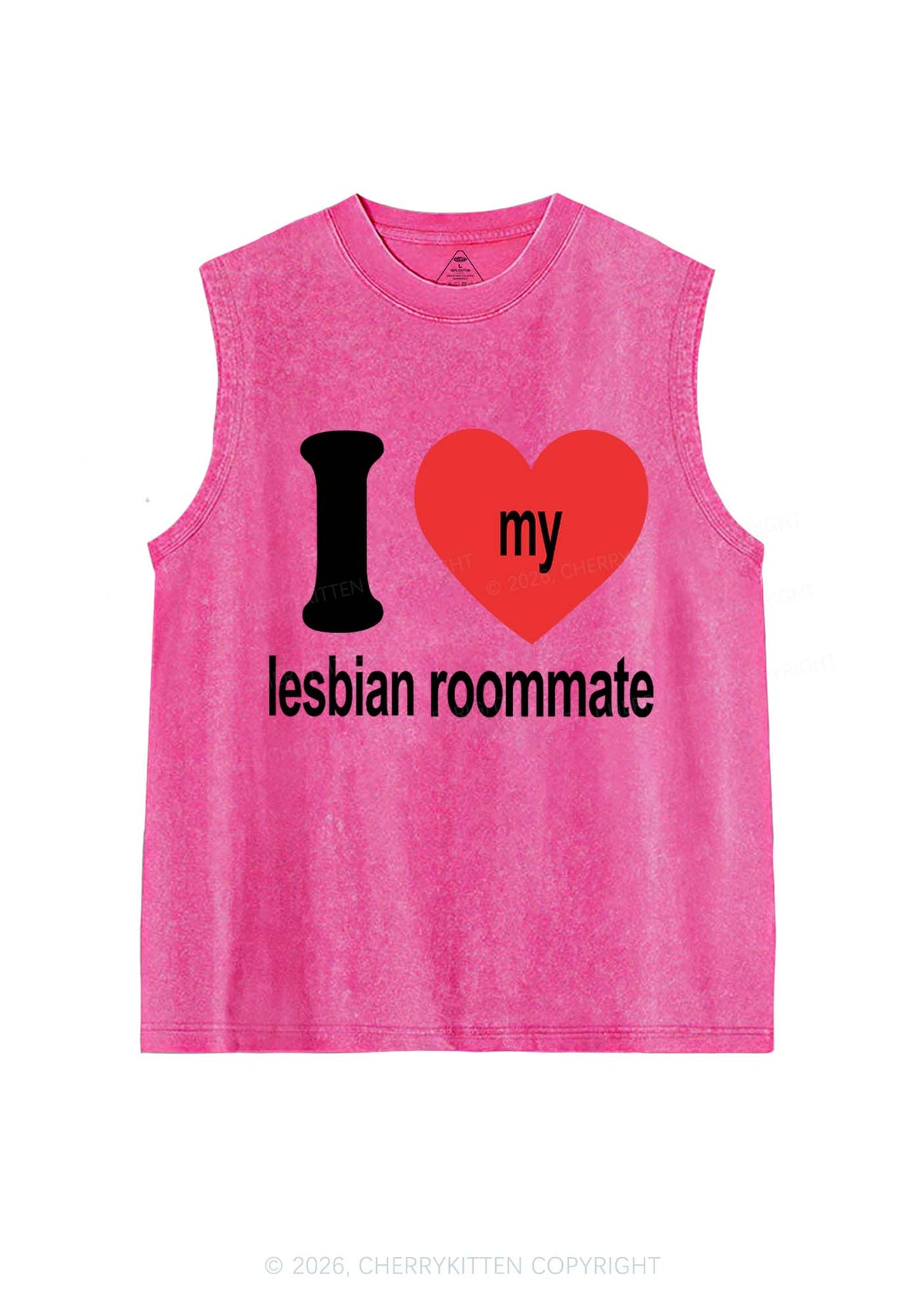 I Love My Lesbian Roommate Pride Y2K Washed Muscle Tank Cherrykitten