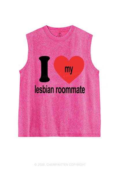 I Love My Lesbian Roommate Pride Y2K Washed Muscle Tank Cherrykitten