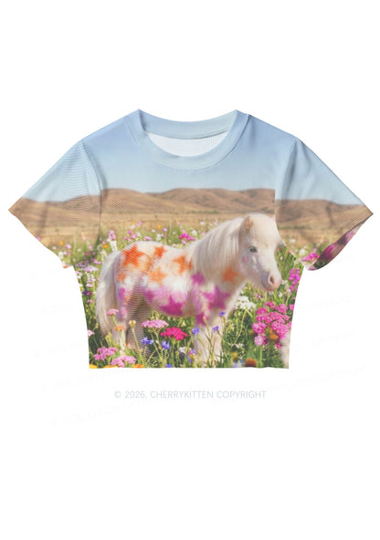 Lesbian Stars Pony Pride Y2K Mesh Crop Top Cherrykitten