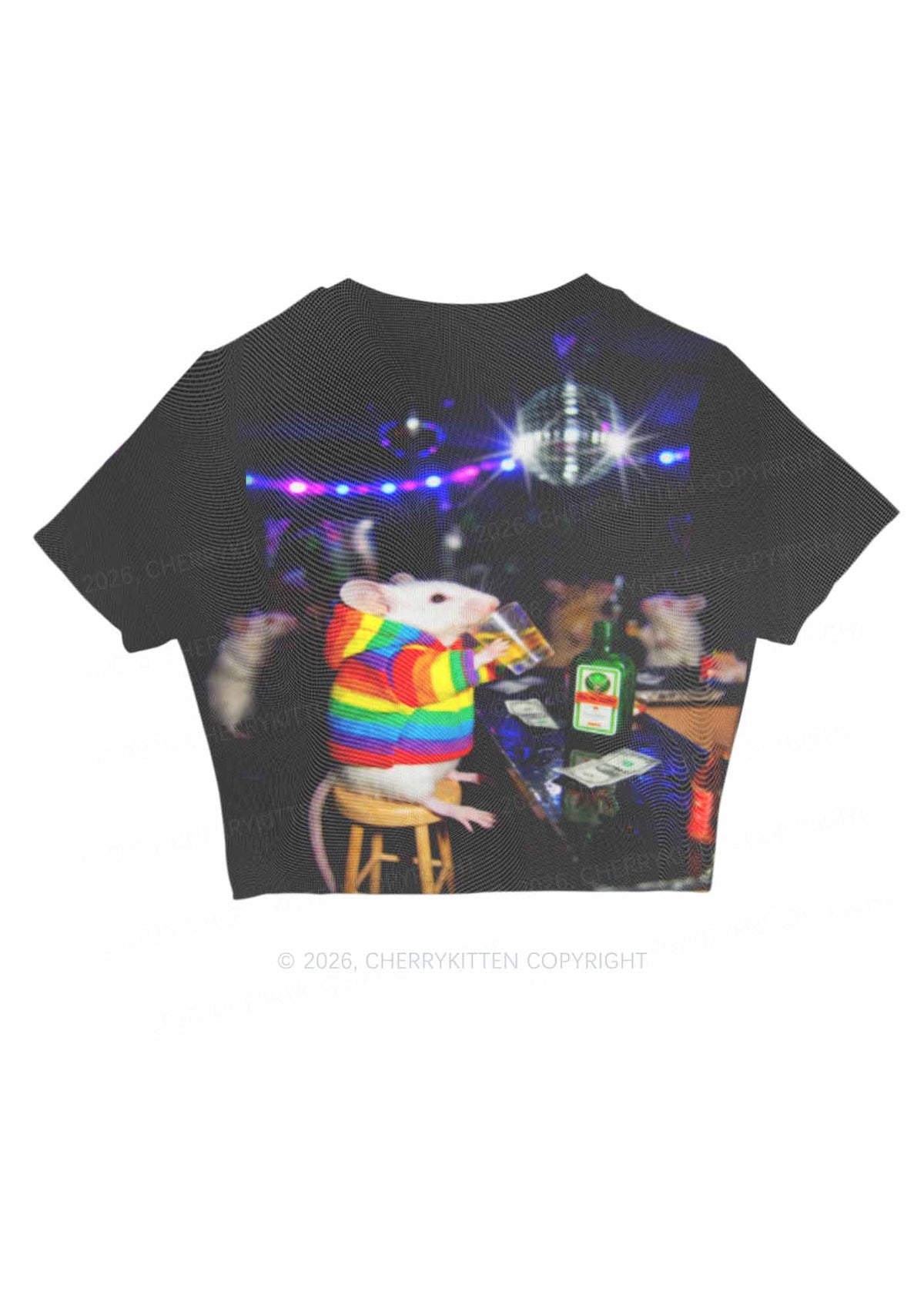 Rainbow Hoodie Rat Drinking Pride Y2K Mesh Crop Top Cherrykitten
