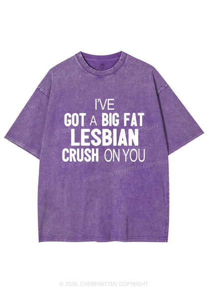 Big Fat Lesbian Crush Pride Y2K Shirts Washed Tee Cherrykitten