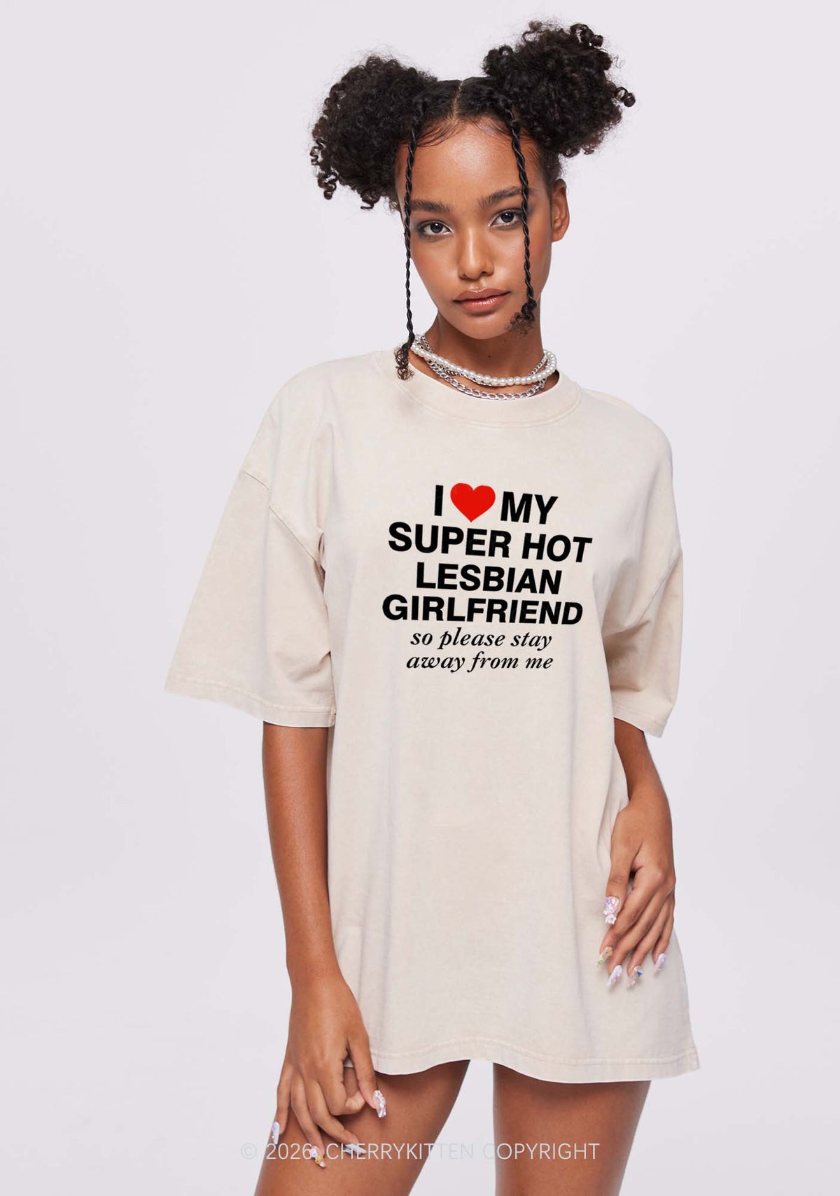 I Love My Super Hot Lesbian GF Pride Y2K Shirts Washed Tee Cherrykitten