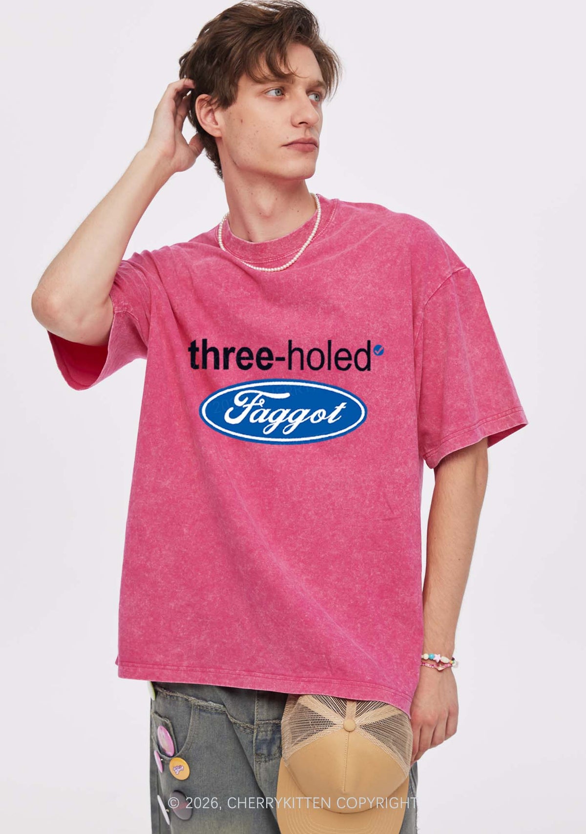 Three Holed Faggot Pride Y2K Shirts Washed Tee Cherrykitten