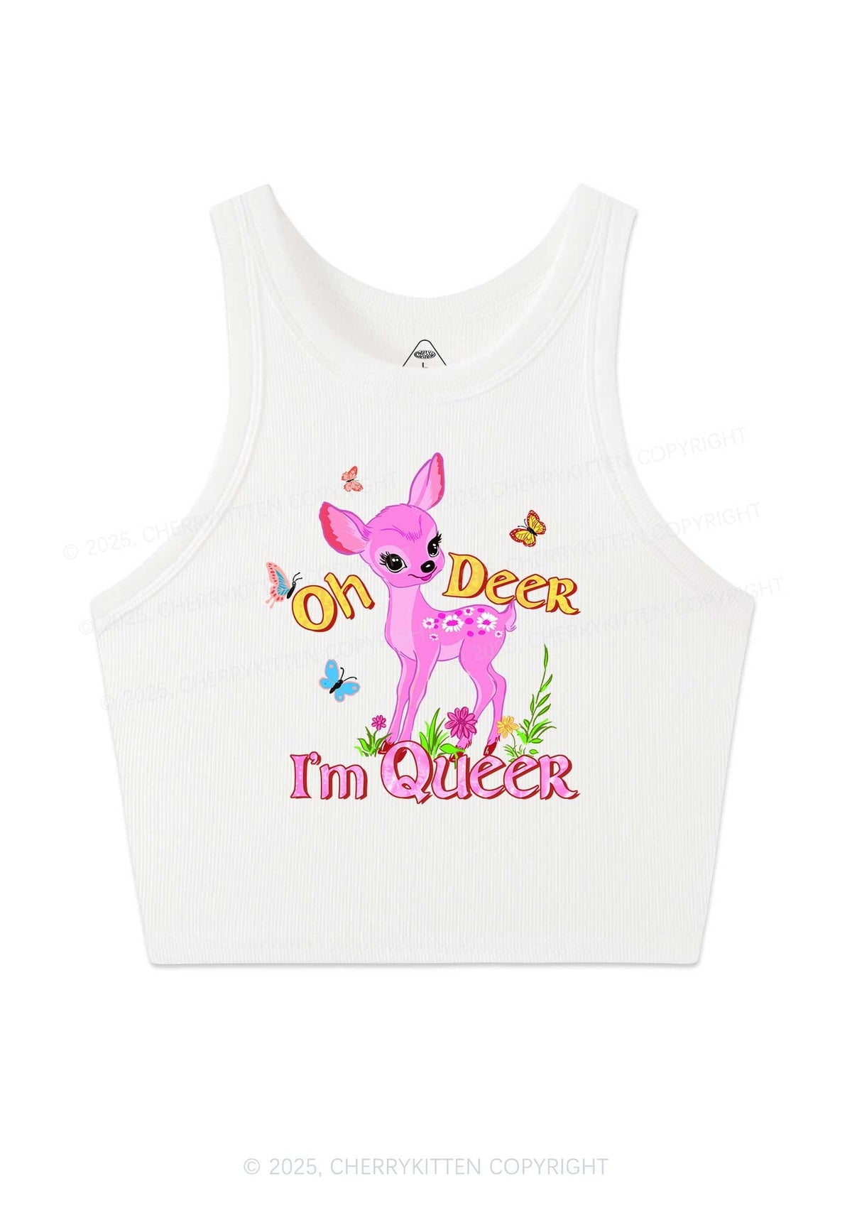 Oh Deer Im Queer Pride Y2K Crop Tank Top Cherrykitten