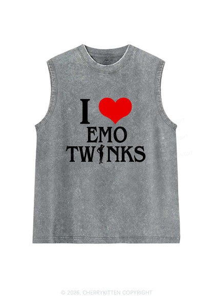 I Love Emo Twinks Pride Y2K Washed Muscle Tank Cherrykitten