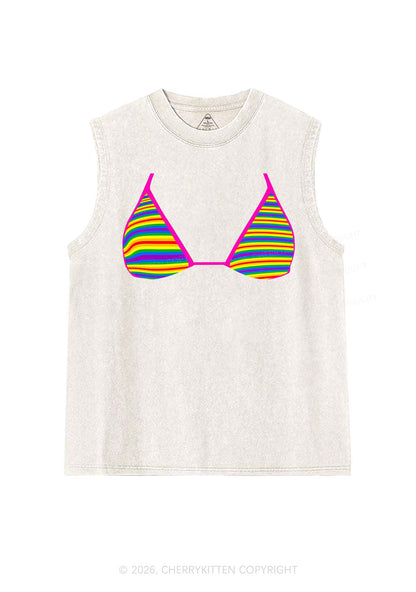 Rainbow Stripe Bra Pride Y2K Washed Muscle Tank Cherrykitten