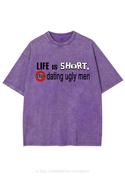 Stop Dating Ugly Men Y2K Shirts Washed Tee Cherrykitten