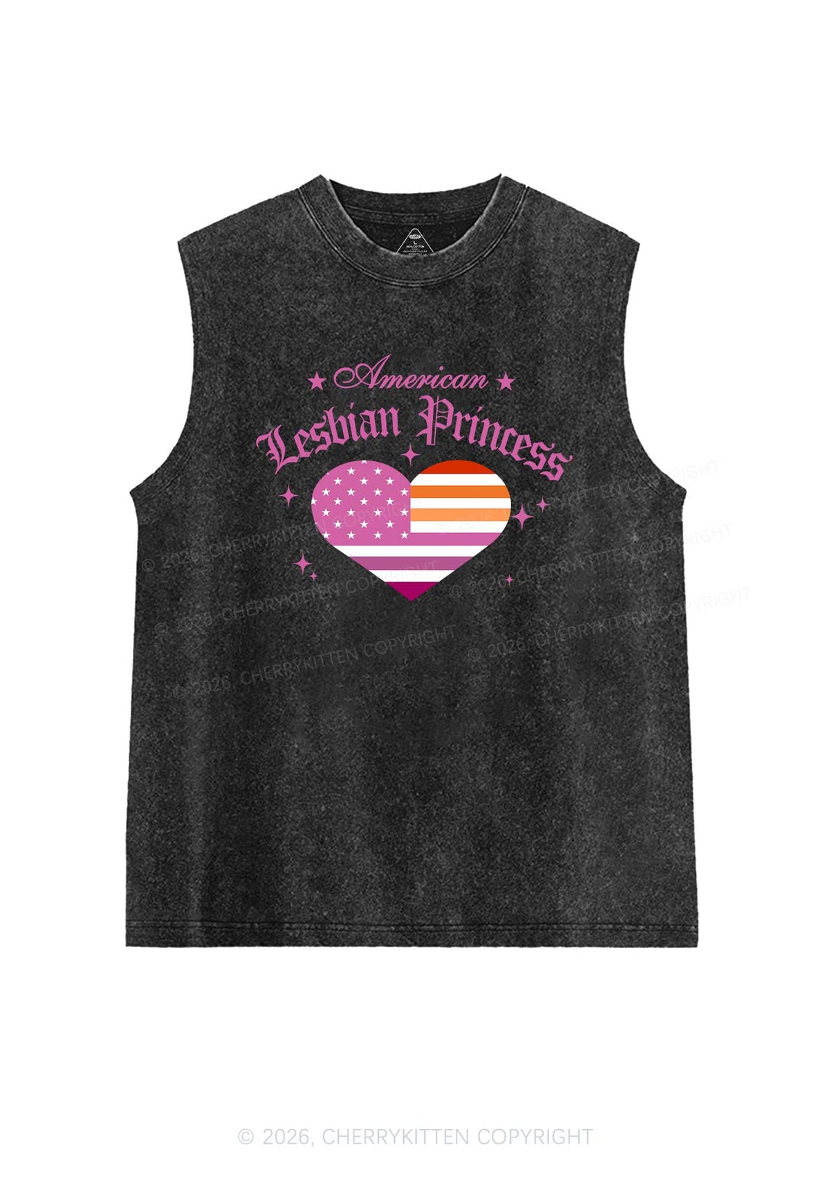 American Lesbian Princess Flag Pride Y2K Washed Muscle Tank Cherrykitten