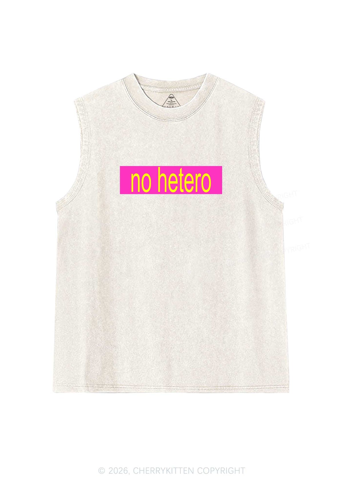 No Hetero Pride Y2K Washed Muscle Tank Cherrykitten