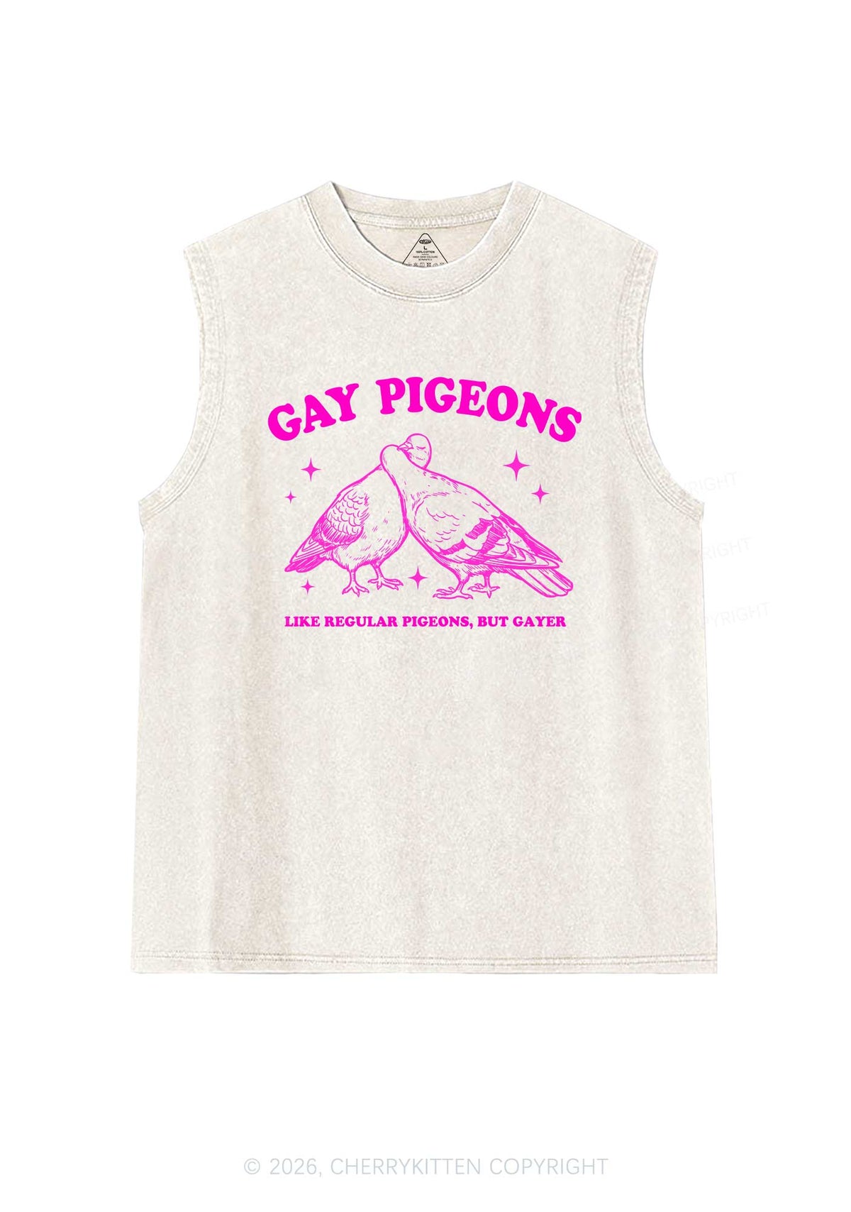Gay Pigeons Kissing Pride Y2K Washed Muscle Tank Cherrykitten