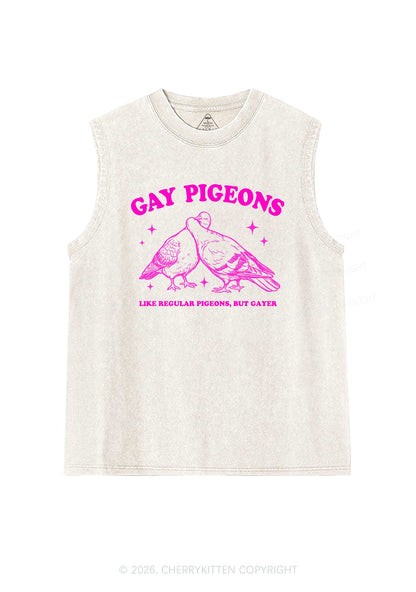 Gay Pigeons Kissing Pride Y2K Washed Muscle Tank Cherrykitten