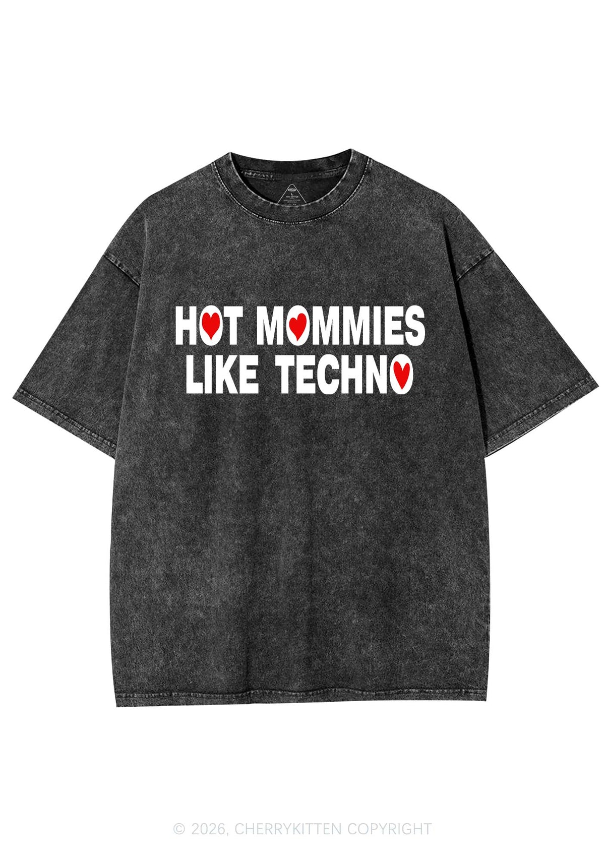 Hot Mommies Like Techno Y2K Shirts Washed Tee Cherrykitten