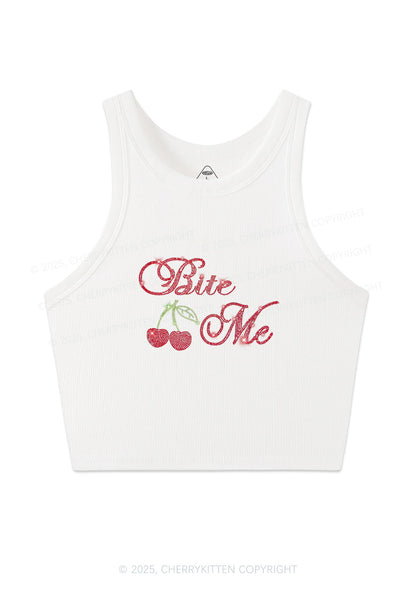 Rhinestone Red Cherry Bite Me Y2K Crop Tank Top Cherrykitten