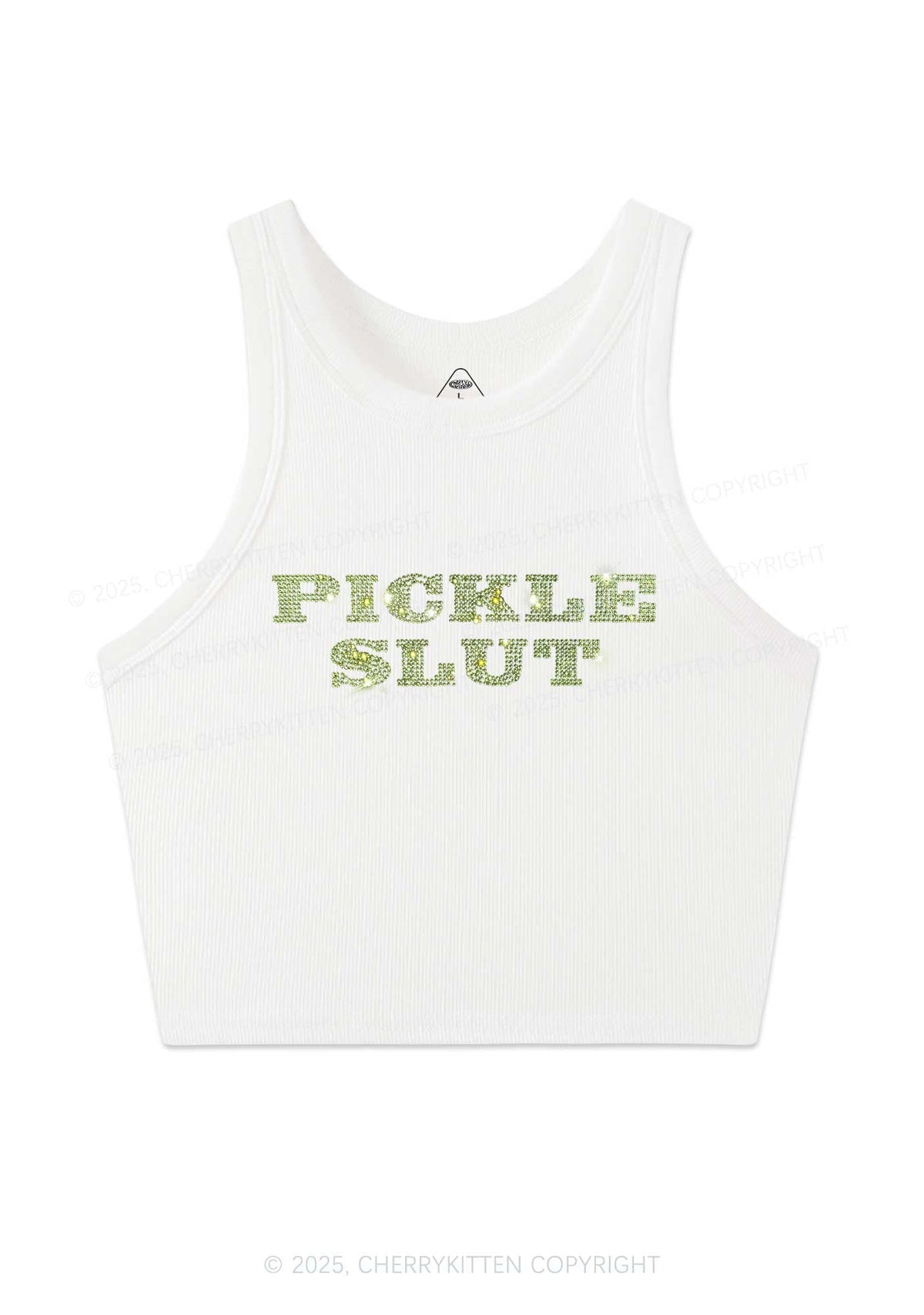 Rhinestone Pickle Slxt Y2K Crop Tank Top Cherrykitten