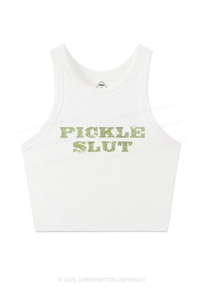 Rhinestone Pickle Slxt Y2K Crop Tank Top Cherrykitten